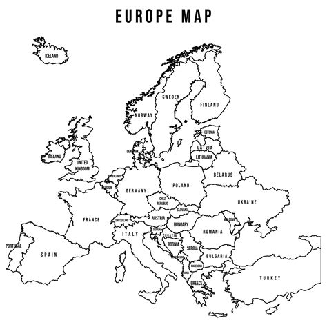 Black And White Europe Map Free PDF Printables Printablee