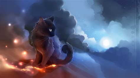 Artwork Cat Anime Glowing Clouds Apofiss Wallpapers Hd Desktop And Mobile Backgrounds