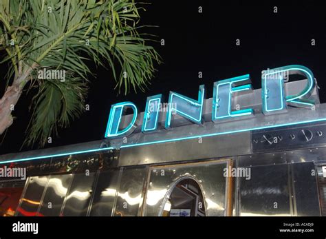 11th Street Diner At Night Art Deco Area South Beach Miami Florida Usa