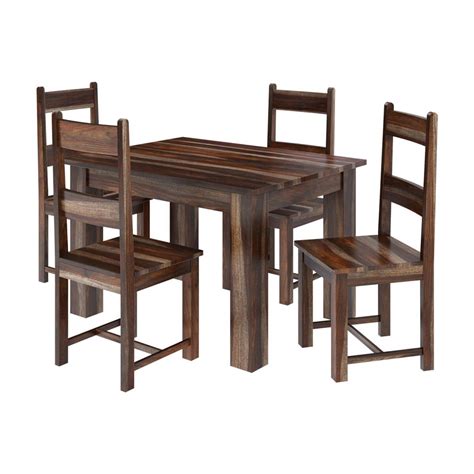 This is a danish modern dining set is very heavy solid wood, teak and mahogany, matching chairs upholstered in suede. Alabama Modern Rustic Solid Wood Dining Table and Chair Set