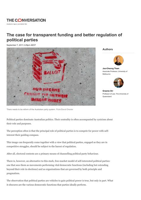 PDF The Case For Transparent Funding And Better Regulation Of Political Parties