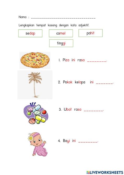 Kata Adjektif Worksheet For Tahun Worksheets Malay Language Workbook
