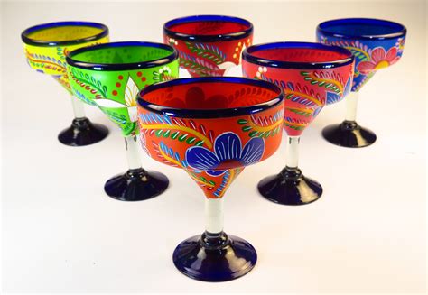 Mexican Glass Margarita Set With Pitcher And Rack