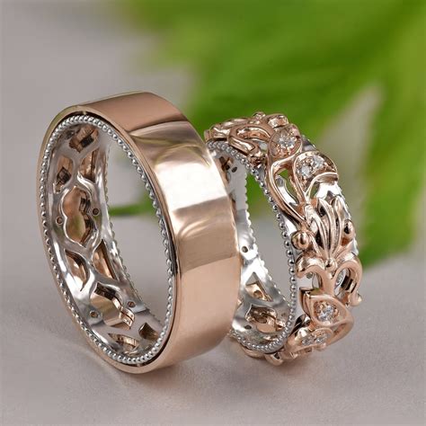 Matching Wedding Bands Wedding Band Set His And Hers His And Hers Rings Gold Leaf Wedding