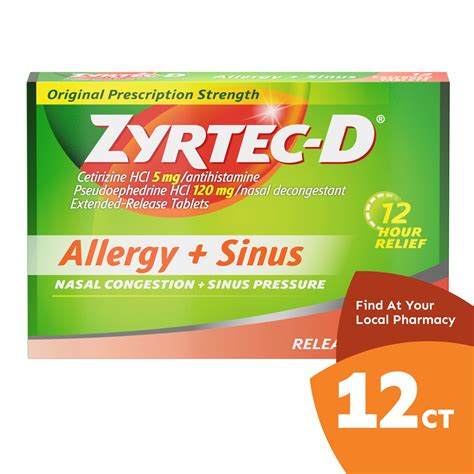 zyrtec d 12 hour allergy relief and nasal decongestant tablets 12 ct