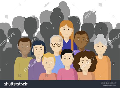 Crowd People Different Nationalities Europeans African Stock Vector