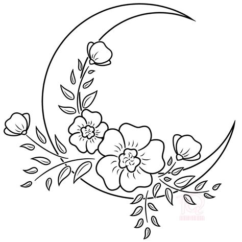 Moon With Flowers Tattoo 🌙🌸 Flower Drawing Hand Embroidery Art