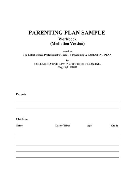49 Free Parenting Plan And Custody Agreement Templates Templatelab