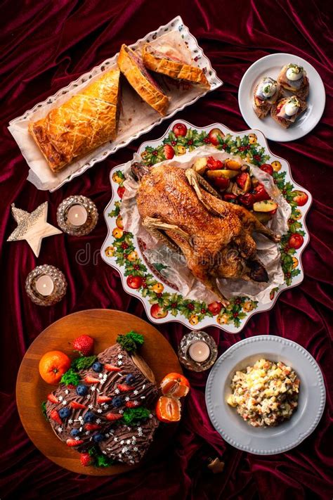 Delicious Christmas Themed Dinner Table With Roasted Chicken