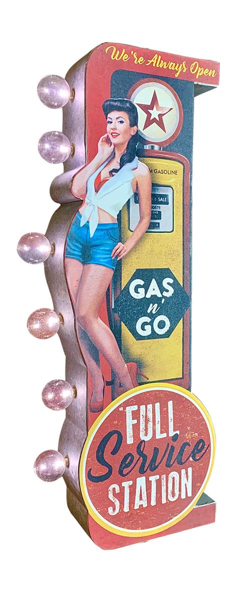 Buy Full Service Station Pin Up Girl Marquee Led Sign 25 Metal Double Sided Sign Antique
