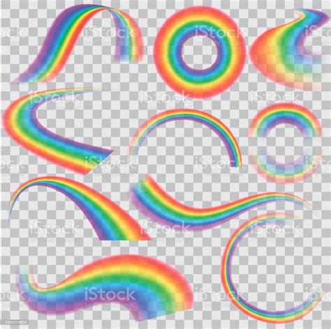 Realistic Detailed 3d Rainbows Different Shape Set Vector Stock