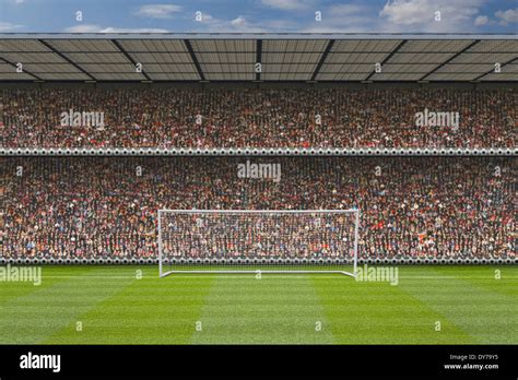 Computer Generated Football Stadium Stand With Crowd Goal Posts And