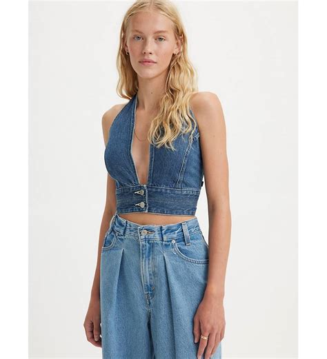 Levis Daisy Denim Halter Top Medium Wash Levis Us