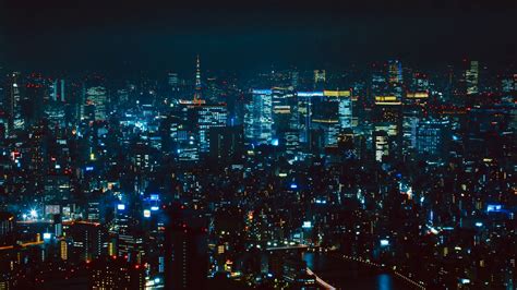Download Wallpaper 2048x1152 Night City Aerial View Tokyo City