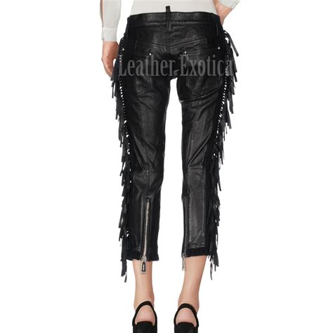 Side Fringe Leather Pants For Women