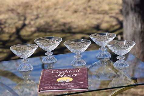 vintage crystal cocktail glasses set of 5 mixologist cocktail glasses ~ unique crystal martini