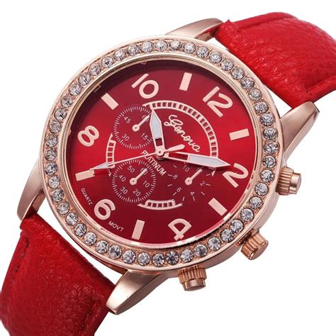 geneva reloj analógico de lujo para mujer cronógrafo de cuarzo y cuero con diamantes a la moda