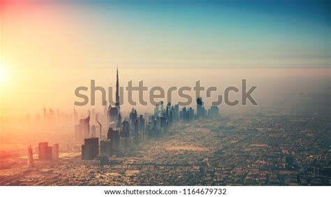 Aerial View Dubai City Sunset Light Stock Photo Edit Now 1164679732