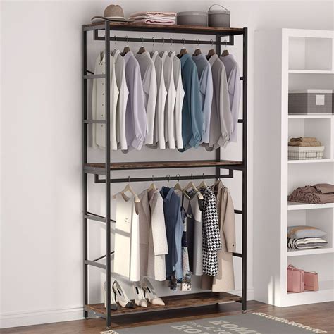 Tribesigns Double Rod Closet Organizer Free Standing 3 Tiers Shelves
