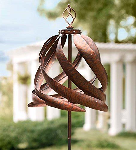 Solar Copper Colored Metal Garden Wind Spinner Sculpture Decorative