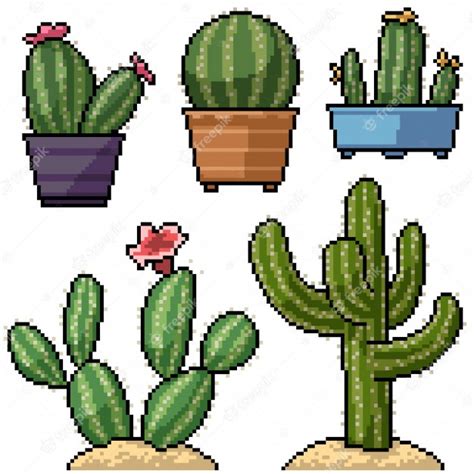 Premium Vector Pixel Art Set Isolated Cactus Decoration