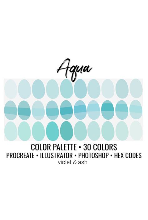 Aqua Procreate Palette Color Chart Aqua Blue Color Scheme Etsy