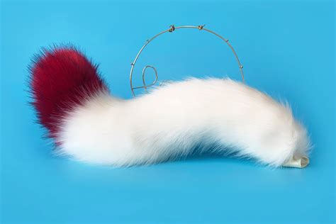 22 Inches Red White Fox Tail Fox Ear Set Wolf Tail Wolf Ear Etsy Uk