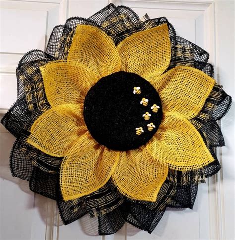 Black And Yellow Sunflower Wreath Authentic Looking Center Etsy