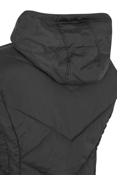 Black Padded Chevron Gilet With Foldaway Hood Plus Size 16 To 36