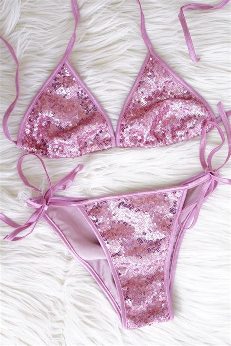 Sequin Sexy Pink Bikini Sparkly Unique Custom Made Etsy
