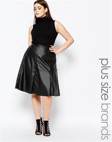 Missguided Plus Leather Look Midi Skater Skirt At Midi