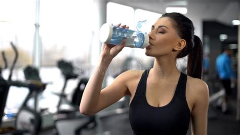 Sport Lady Drinking Water After Gym Training Aqua Balance Healthy
