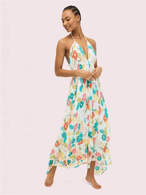 Tropical Floral Halter Cover Up Maxi Dress White Womens Kate Spade