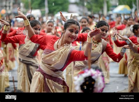 Girls Participated In A Traditional Bihu Dance Workshop Ahead Of Rongali Bihu Festival In