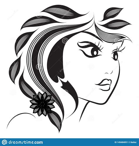 Woman Face Abstract Silhouette Hairstyle Fashion Design Ink Line Art Face On The White