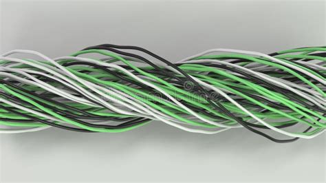 Twisted Black White And Green Cables And Wires On White Surface Stock