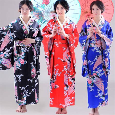 Traditionelle Bekleidung Bodbii Frauen Mädchen Japanische Satin Lange Mit Blumen Kimono Yukata