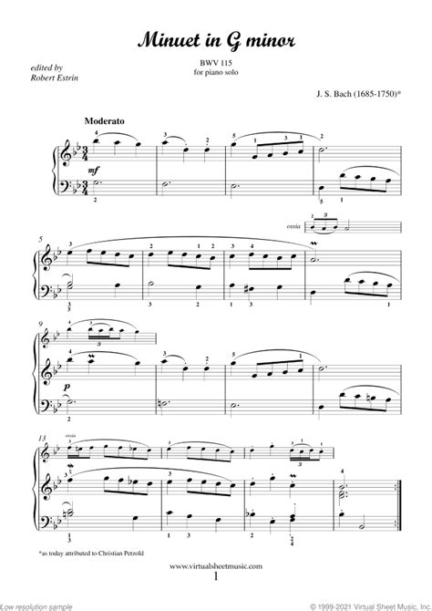 Free Minuet In G Minor Sheet Music For Piano Solo High Quality