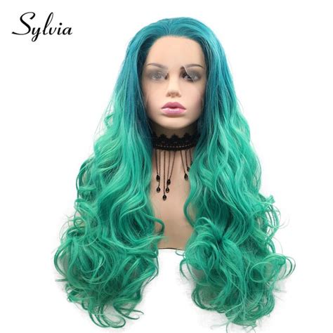 sylvia green 2t ombre body wave synthetic lace front wigs 180 density half hand tied heat