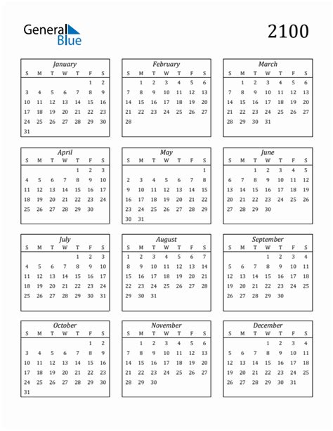 Free 2100 Calendars In Pdf Word Excel