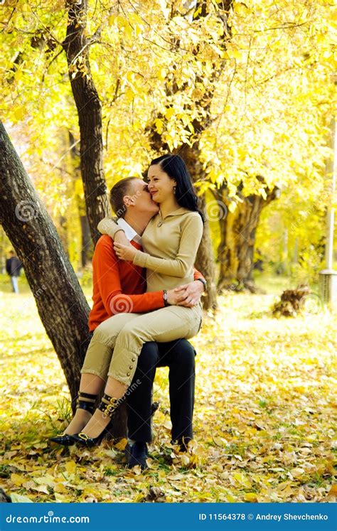 Young Couple Kissing In Autumn Park Stock Photo Image Of Kissing