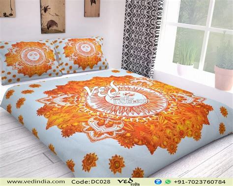 Indian Print Cotton Bed Sheets And Duvet Set With Sun Design