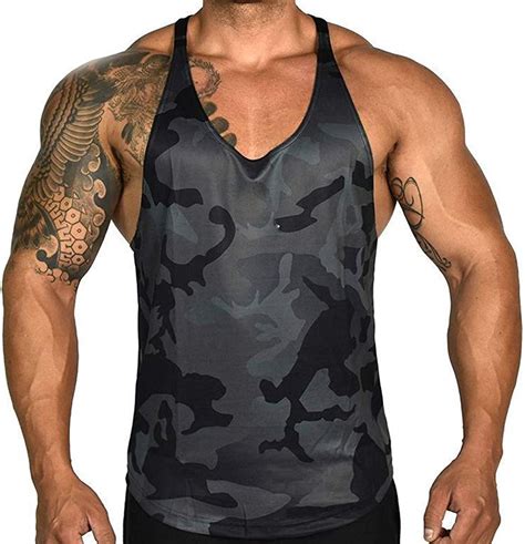 Men S Gym Muscle Vest Floral Camouflage Low Cut Bodybuilding Tank Top