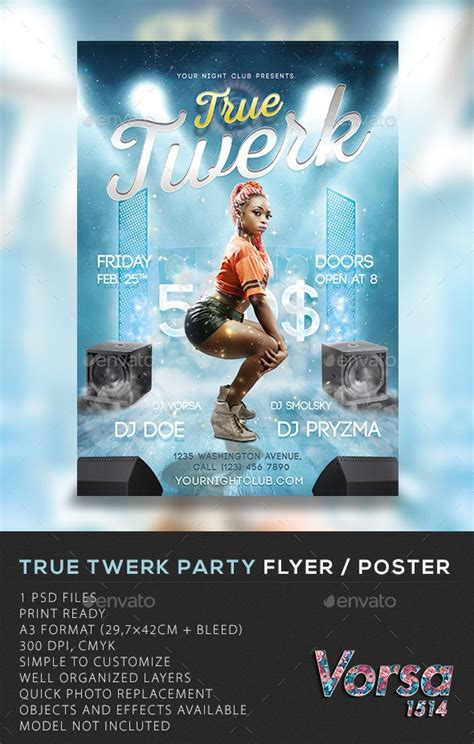 true twerk party flyer poster print templates graphicriver