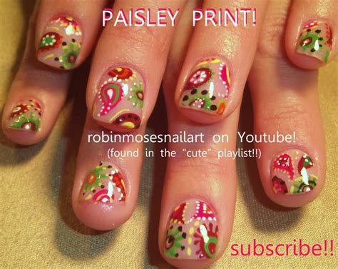 Paisley Nail Retro Nail Design Green And Pink Nail Bandana Nail