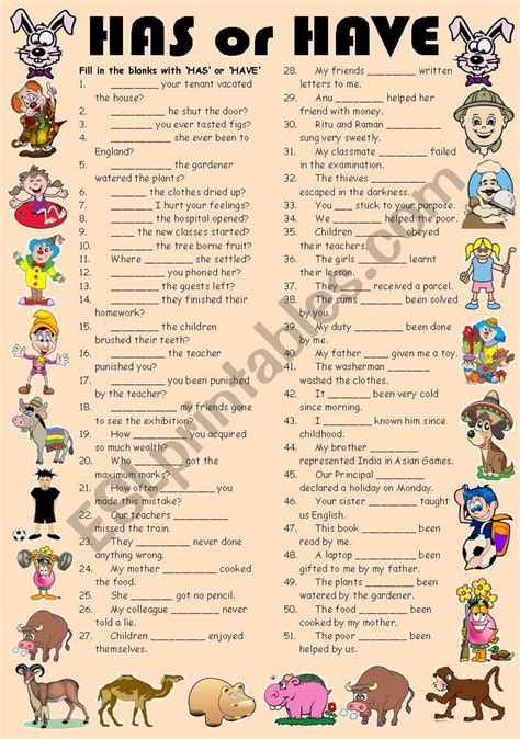 Exercises On Has And Have Editable With Answers Esl Worksheet By Vikral