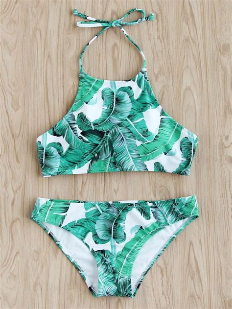 Jungle Print Halter Bikini Set Girls Bathing Suits Cute Swimsuits Bathing Suits For Teens