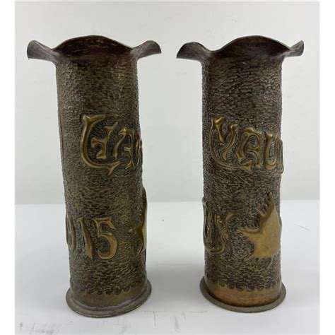 Pair Of 1915 Canadian Ww1 Trench Art Shells