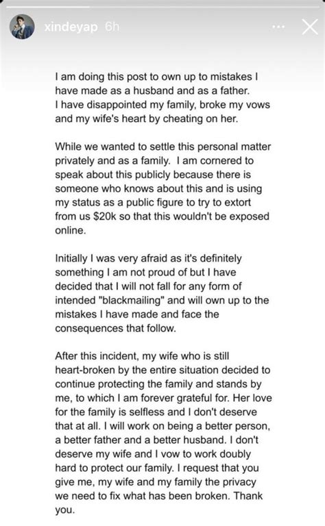 He was most popular for his amazing comedic videos and blogs. Influencer Xinde Yap Admits To Cheating On Wife After ...