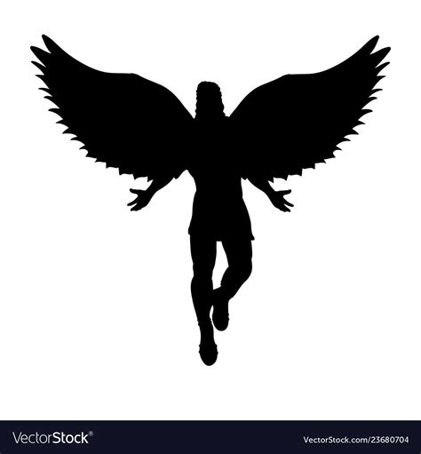 Flying Man Angel Silhouette Mythology Symbol Vector Image On